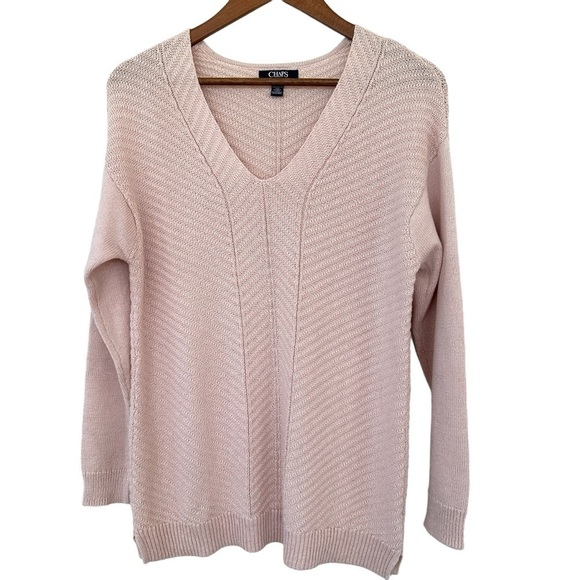 Chaps sweater, v-neck, long sleeves, straight  cut, form fitting, cotton knit - Picture 1 of 11